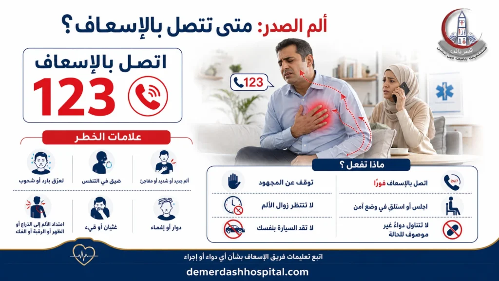 علامات خطر ألم الصدر وخطوات الاتصال بالإسعاف المصري على الرقم 123