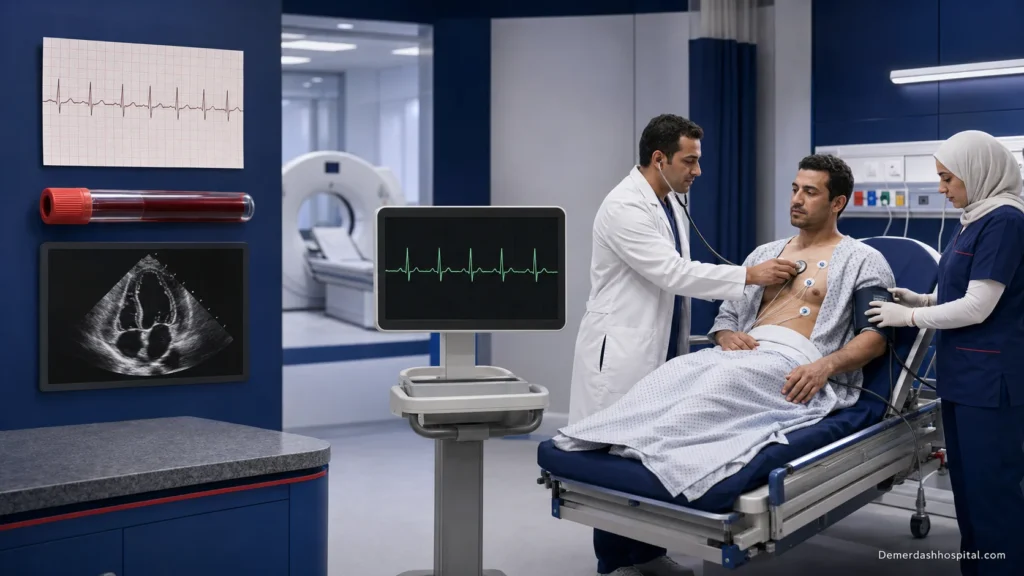 مسار طبي لتقييم ألم الصدر من الفرز العاجل إلى تخطيط القلب وتحليل التروبونين