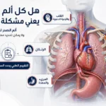 شخص يشعر بألم في الصدر مع توضيح القلب والرئتين والمريء وعضلات الصدر