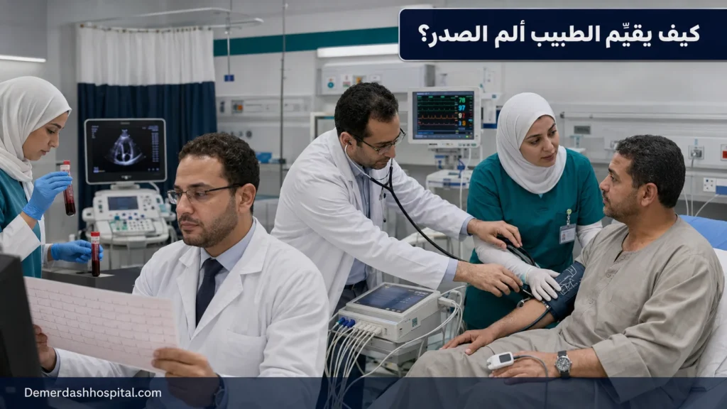تقييم ألم الصدر بالفحص وتخطيط القلب وتحليل التروبونين