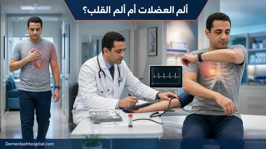 مقارنة ألم عضلات الصدر بالألم المحتمل ارتباطه بالقلب