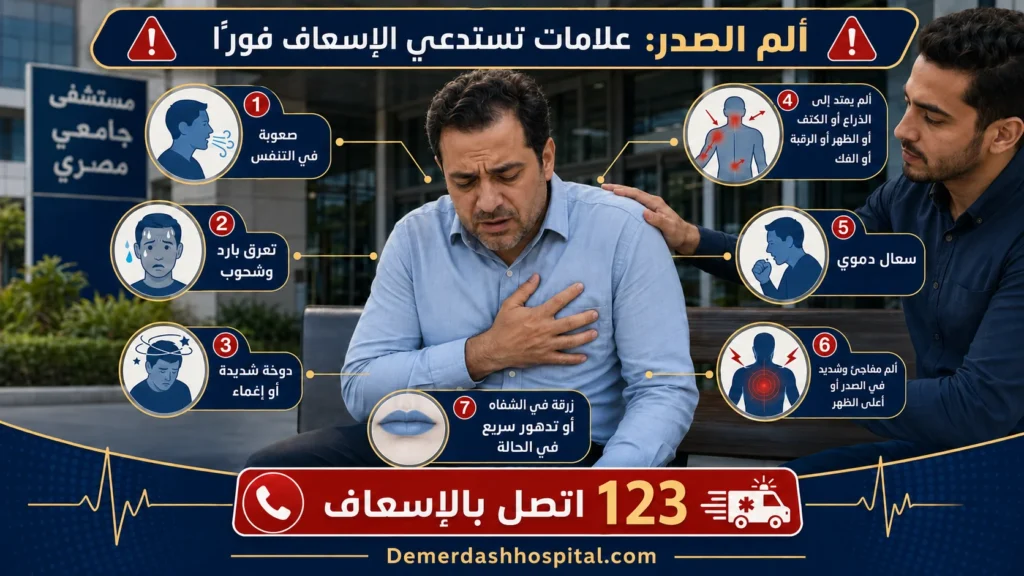 علامات طوارئ ألم الصدر التي تستدعي الاتصال بالإسعاف المصري 123