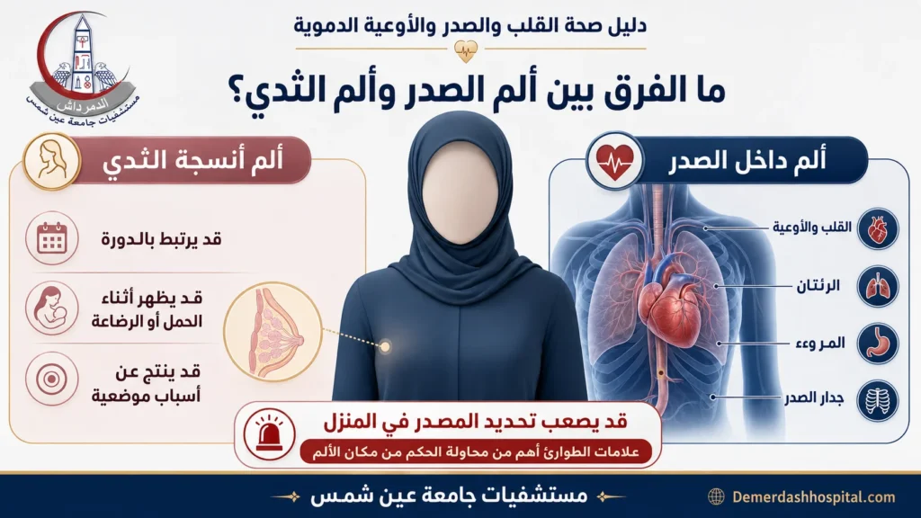 الفرق بين ألم الصدر وألم الثدي عند النساء وحدود التمييز بينهما في المنزل