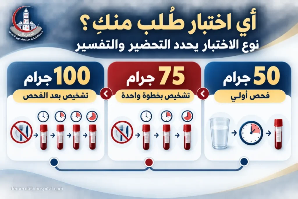 مقارنة بين اختبارات سكر الحمل 50 و75 و100 جرام ووظيفة كل اختبار