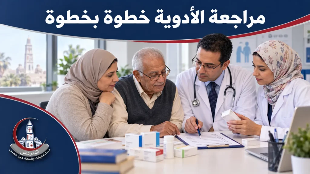 طبيب طب المسنين وصيدلي إكلينيكي يجريان مراجعة دوائية منظمة لكبيرة سن